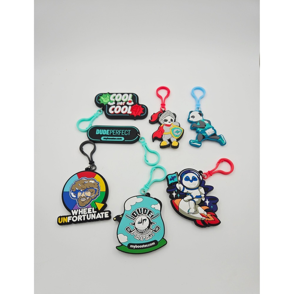 Dude Perfect Panda Mascot Rubber Bag Tags Keychain Charms Set of 7 mybooster